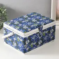 Шкатулка для рукоделия и шитья &laquo;Полевые цветы на синем&raquo;, хранение ниток, иголок, мелочи, 19&times;26&times;14.5 см
