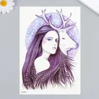 Переводная тату на тело цветная «Девушка и олень», 21×14.8 см