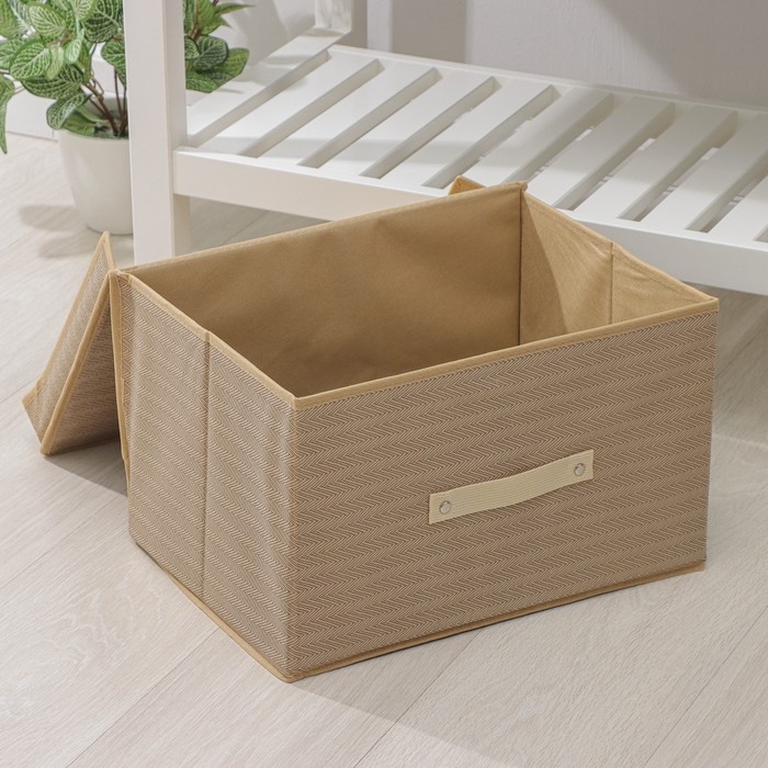 Короб стеллажный для хранения с крышкой Доляна «Гусиная лапка», 40×30×25 см, цвет бежевый Короб стеллажный для хранения с крышкой Доляна «Гусиная лапка», 40×30×25 см, цвет бежевый