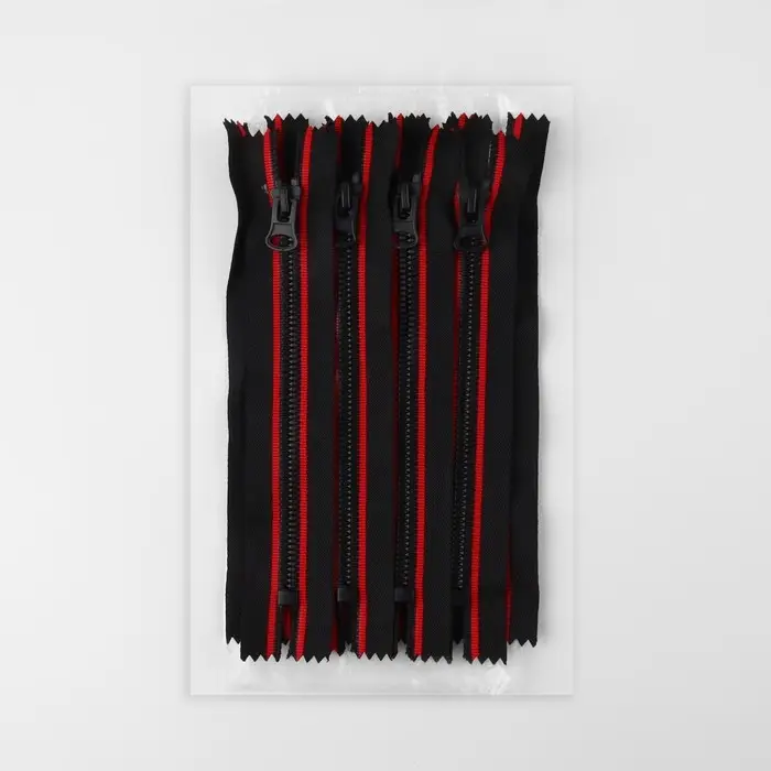 Молния «Трактор», №8, неразъёмная, замок автомат, 18 см, чёрная, красная