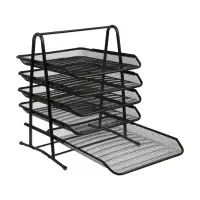 Лоток для бумаг, горизонтальный, металлическая сетка, 5 отделений, чёрный