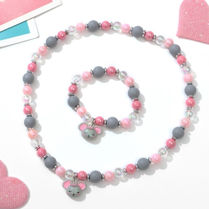 Набор детский «Выбражулька» 2 предмета: кулон, браслет, мышка, цветной Набор детский «Выбражулька» 2 предмета: кулон, браслет, мышка, цветной