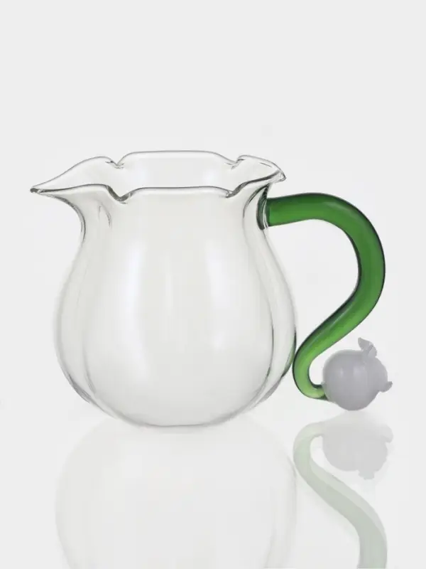 Молочник &laquo;Ландыш&raquo;, 400 мл, 13.5&times;8.8&times;7.5 см, зелёная ручка, стекло, прозрачный