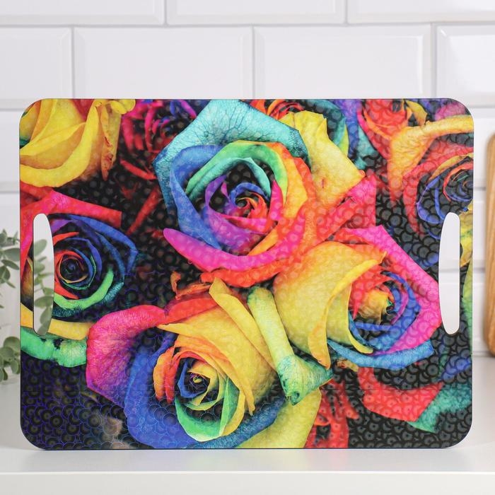 Разделочная доска-поднос Разделочная доска-поднос "Радужные розы" 36х28 см