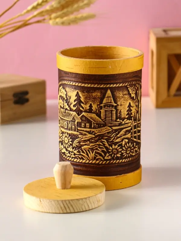 Туес Туес "Деревенька", D8смхH(с хватком)15,5см, береста