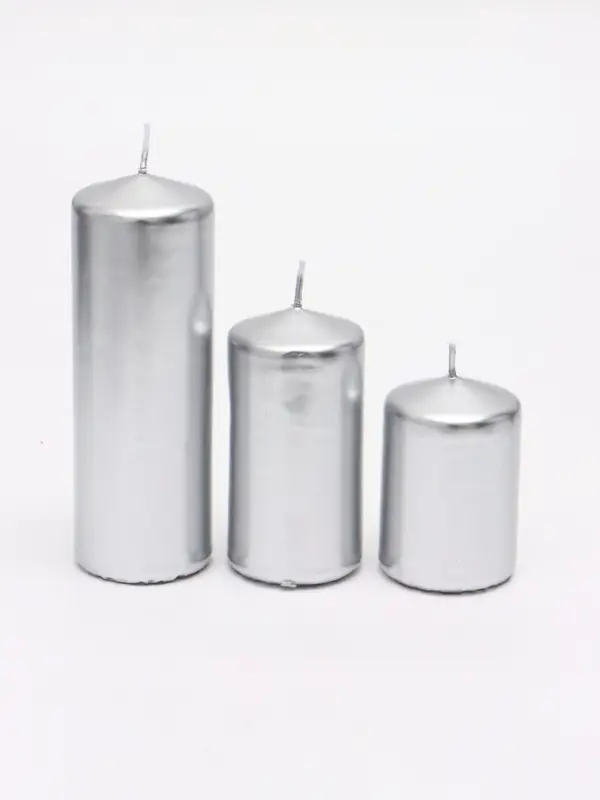Свеча столбик 5&times;7.5, 10, 15 см, набор 3 шт., серебро