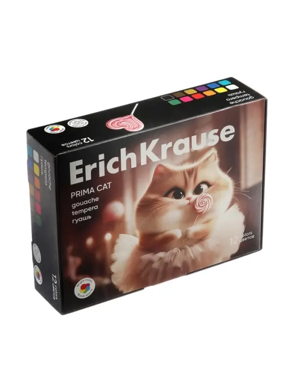 Гуашь 12 цветов ErichKrause Prima Cat, 17 мл
