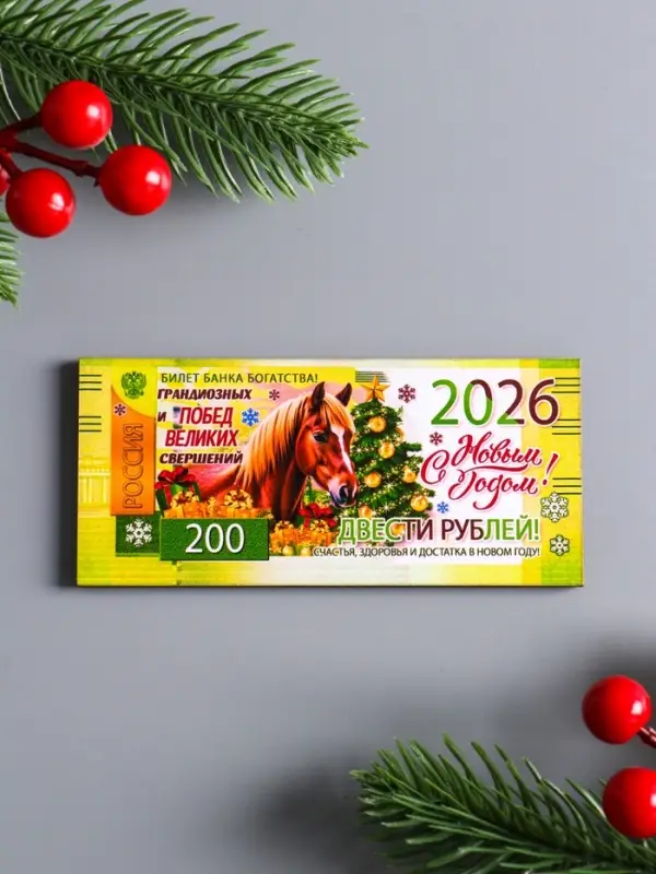 Набор новогодних магнитов "Банкноты с лошадками" вид №2 на 2026 год 5 штук