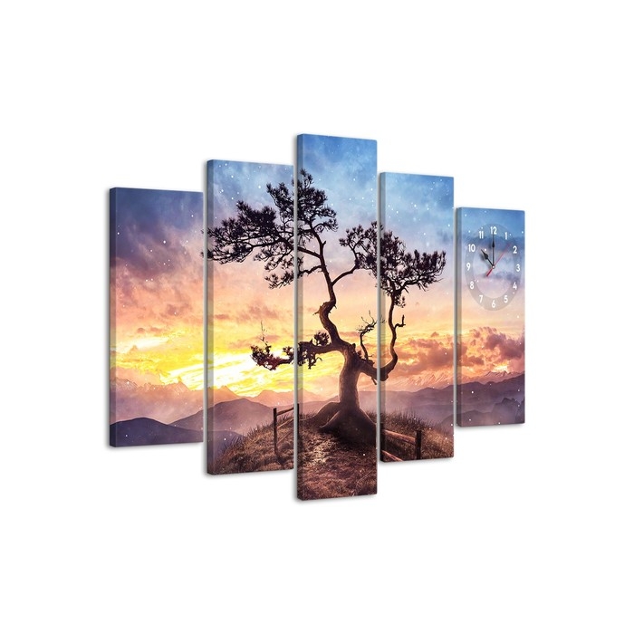 Часы-картина настенные модульные  Часы-картина настенные модульные "Дерево", бесшумные, 80 х 140 см