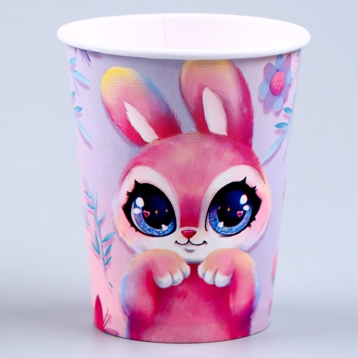 Набор бумажной посуды одноразовый Зайка&raquo;: 6 тарелок, 1 гирлянда, 6 стаканов, 6 колпаков