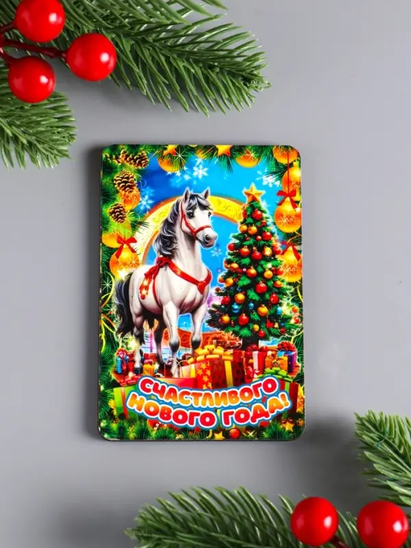 Набор новогодних магнитов 3шт "Радости и тепла,исполнения желаний,счастливого НГ" 9,5х6,5см