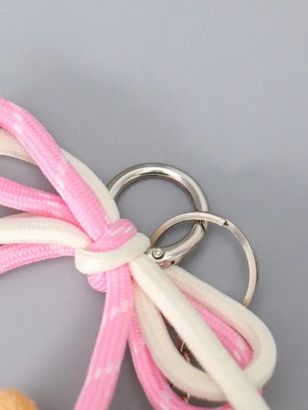 Брелок текстиль "Милый щенок с бело-розовым бантиком" бежевый 5х9,5х20 см