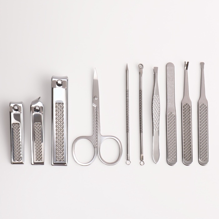 Набор маникюрный, 10 предметов, в футляре, красный Набор маникюрный, 10 предметов, в футляре, красный