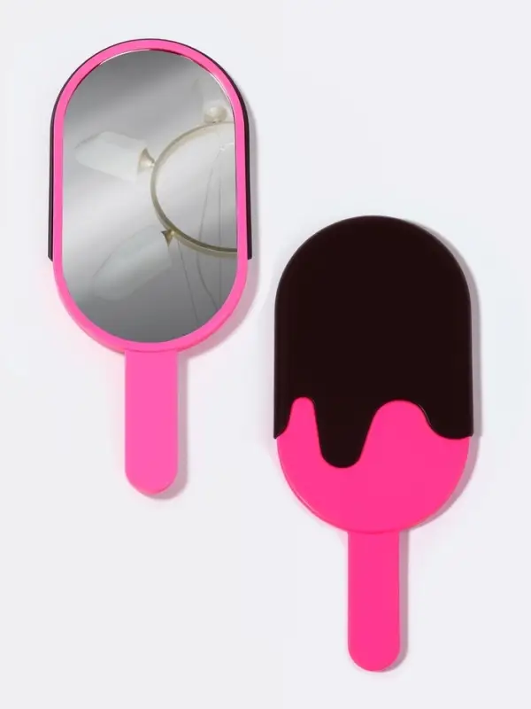 Зеркало с ручкой &laquo;Мороженое&raquo;, 7.8&times;18 см, (6.7&times;12 см), розовое