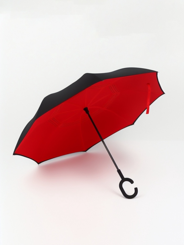 Зонт - наоборот «Однотон», механический, 8 спиц, R = 53/61 см, цвет чёрный/красный Зонт - наоборот «Однотон», механический, 8 спиц, R = 53/61 см, цвет чёрный/красный