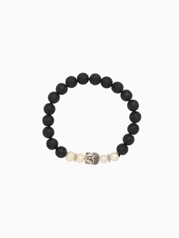 Браслет  Браслет "Будда" жемчуг, лава, длина 18 см