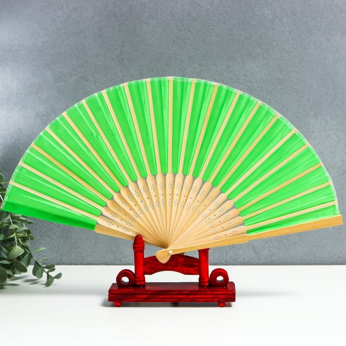 Веер бамбук, текстиль h=21 см  Веер бамбук, текстиль h=21 см "Моноцвет" в коробке, зелёный