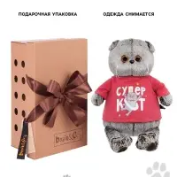 Мягкая игрушка &laquo;Кот Басик&raquo; 19 см, в лонгсливе с принтом &laquo;Супер кот&raquo;