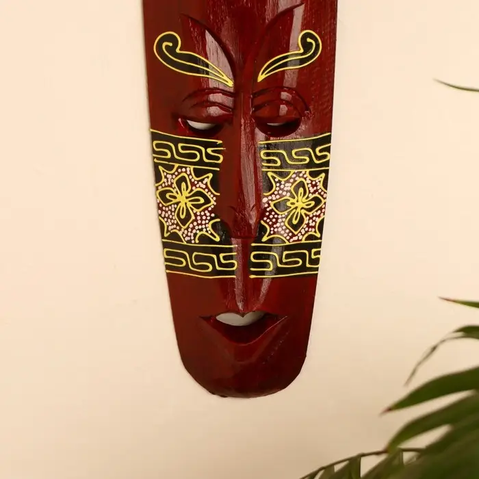 Маска настенная дерево Маска настенная дерево "Абориген коричневый с желтым узором" 3х12х50 см