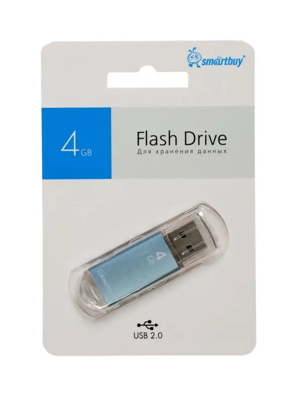 Флешка Smartbuy V-Cut, 4 ГБ, USB 2.0, чтение до 25 Мб/с, запись до 15 Мб/с, синяя