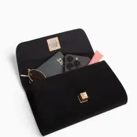 Сумка-клатч женская вечерняя на клапане, на длинной цепочке, однотонная, чёрная