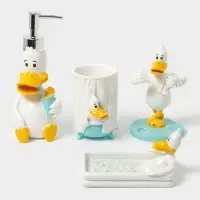 Набор аксессуаров для ванной комнаты &laquo;Утиные истории&raquo;, 4 предмета, дозатор 200 мл, мыльница, стакан, подставка для щёток, белый