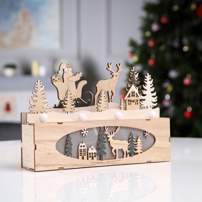 Светодиодная фигура «Новогодняя ночь» 24 × 17 × 6 см, дерево, батарейки AAAх2 (не в комплекте), свечение тёплое белое Светодиодная фигура «Новогодняя ночь» 24 × 17 × 6 см, дерево, батарейки AAAх2 (не в комплекте), свечение тёплое белое