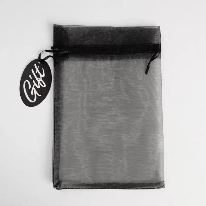 Мешочек подарочный органза черный «Подарок», с шильдиком, 16 х 24 см +/- 1.5 см