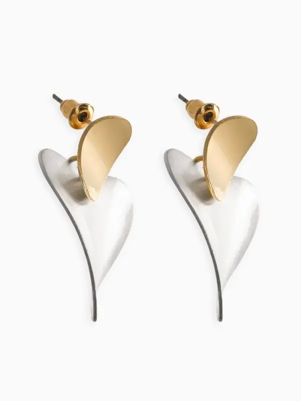 Серьги &laquo;Сердечки&raquo;,. матовое серебро с золотом