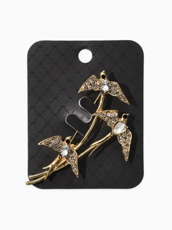 Брошь "Ласточки трио", цвет белый в золоте