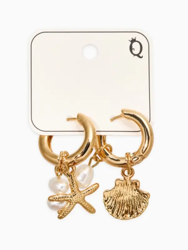 Серьги жемчуг "Ракушка со звездой", цвет белый в золоте