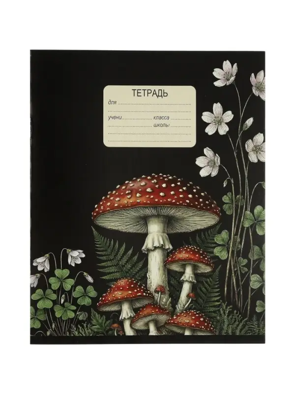 Тетрадь 12 листов в клетку Calligrata &laquo;Грибы&raquo;, блок офсет, 5 В МИКС