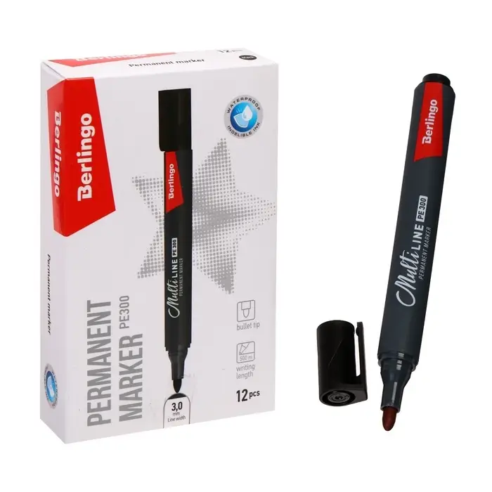 Маркер перманентный Berlingo. Multiline PE300, чёрный, узел 3.0 мм