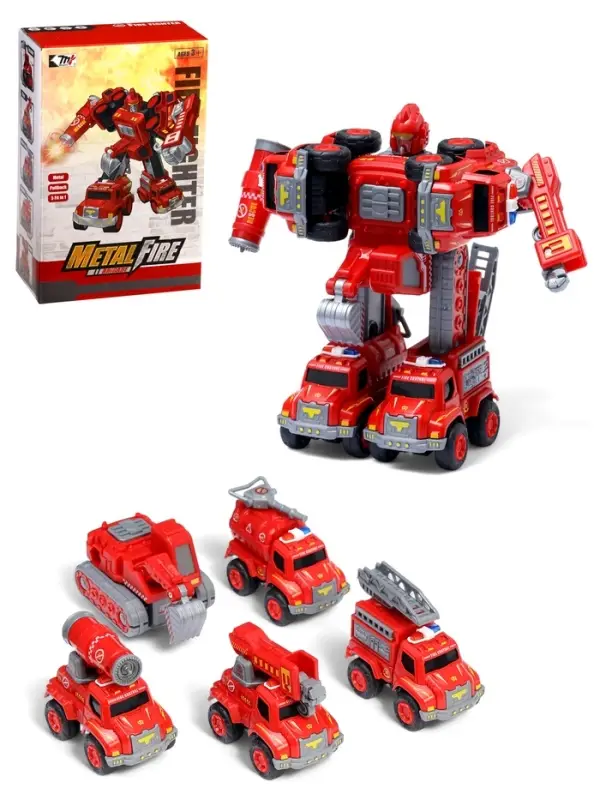 Робот-трансформер «Огнеборец» 5в1, собирается из 5 машинок, подвижные детали Робот-трансформер «Огнеборец» 5в1, собирается из 5 машинок, подвижные детали