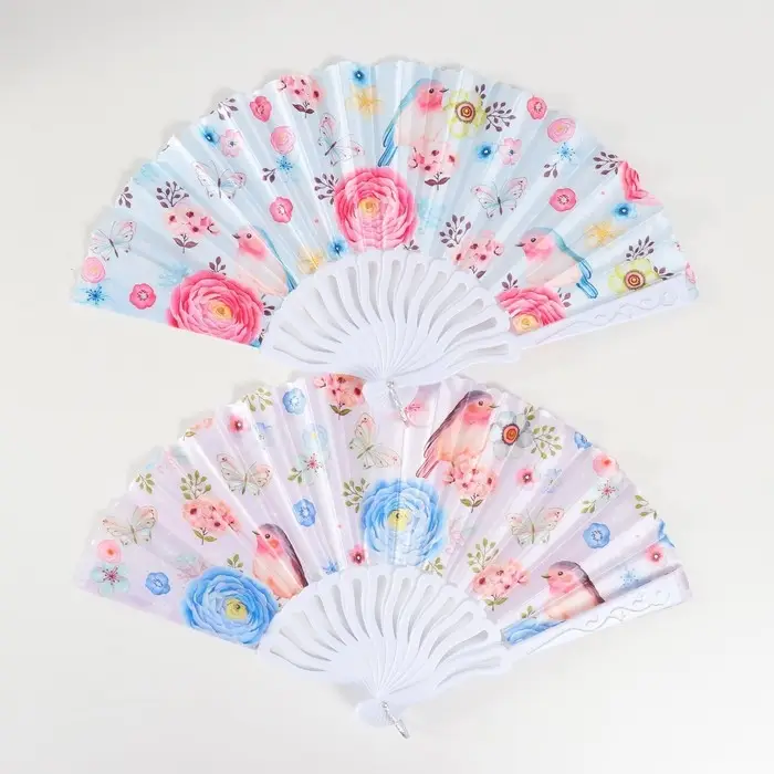 Веер пластик, текстиль Веер пластик, текстиль "Птички и цветы" МИКС 23 см