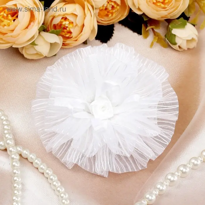 Бант для волос на резинке &laquo;Школьница&raquo;, полосатик роза, d=9 см, белый