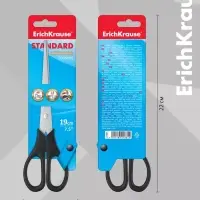 Ножницы ErichKrause Standard, 19 см, двойная заточка, нержавеющие лезвия, ударопрочный пластик, блистер, чёрные