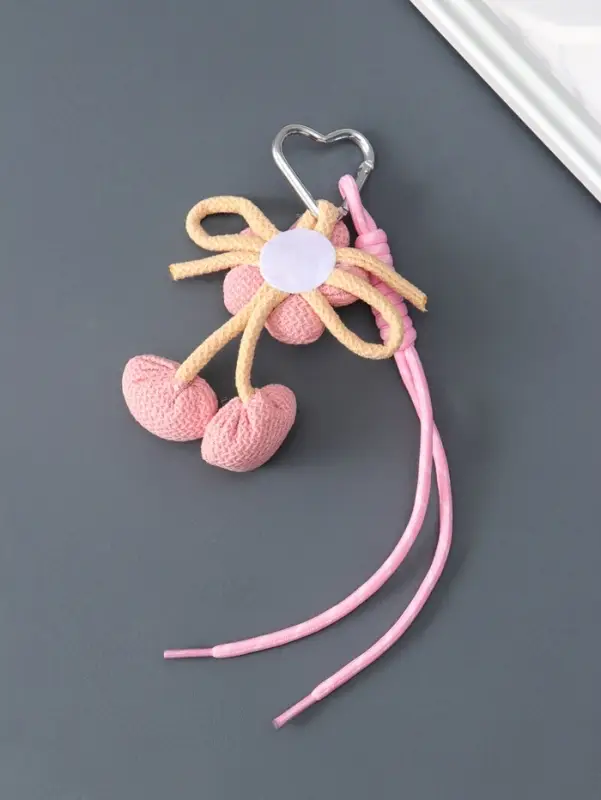 Брелок на карабине текстиль "Цветочек с бомбошками" розовый, с узлом 23х5,5х2,8 см