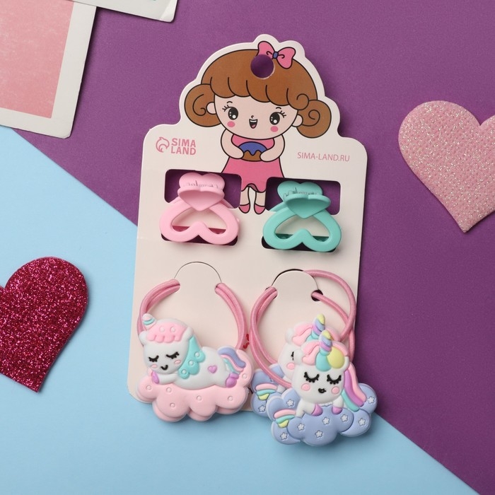 Набор для волос Набор для волос "Малышка" (4 резинки,2 краба) единорожки