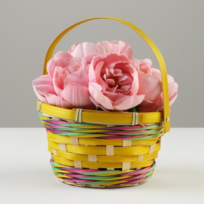 Корзина плетеная, D18 х 11 х 24 см, желтая, бамбук Корзина плетеная, D18 х 11 х 24 см, желтая, бамбук