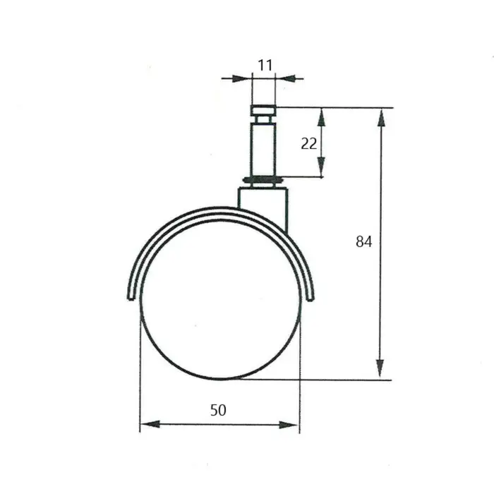 Колесо мебельное, d=50 мм, со штифтом 11&times;22 мм, c мягким ходом, без тормоза