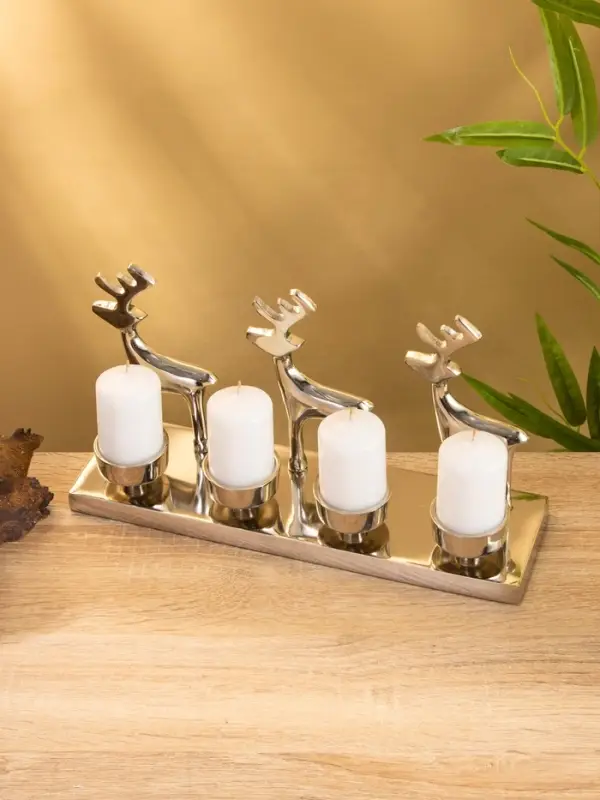 Подсвечник на 4 свечи &laquo;Трио оленей&raquo;, 30&times;9&times;15 см, алюминий