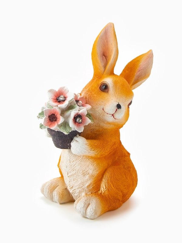 Садовая фигура  Садовая фигура "Зайка с букетом", 17х11х22 см, с подсветкой