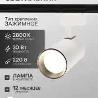 Трековый светильник Luazon lighting, TSL-013, 30 Вт, 2100 Лм, 2800K, белый, свечение тёплое белое