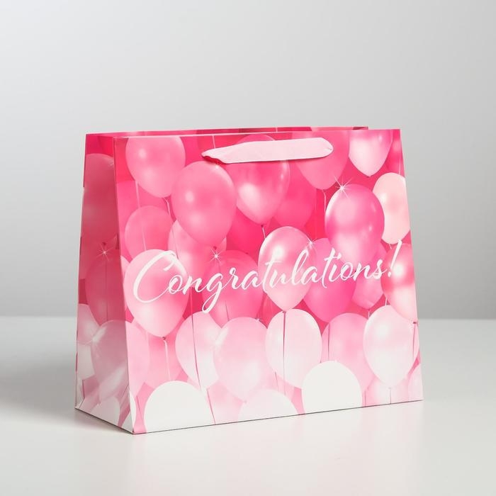 Пакет подарочный ламинированный горизонтальный, упаковка, Congratulations!, ML 27 х 23 х 11,5 см