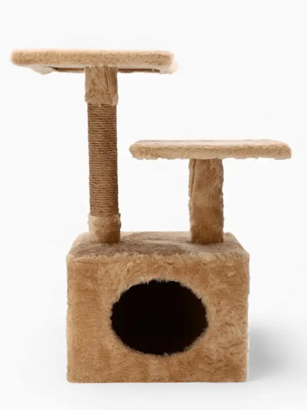 Домик-когтеточка, 53&times;35&times;65 см, 2 уровня, квадратные полки, бежевый