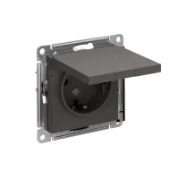 ATLASDESIGN РОЗЕТКА с заземл. со шторками с крышкой, 16А, IP20, механизм, БАЗАЛЬТ