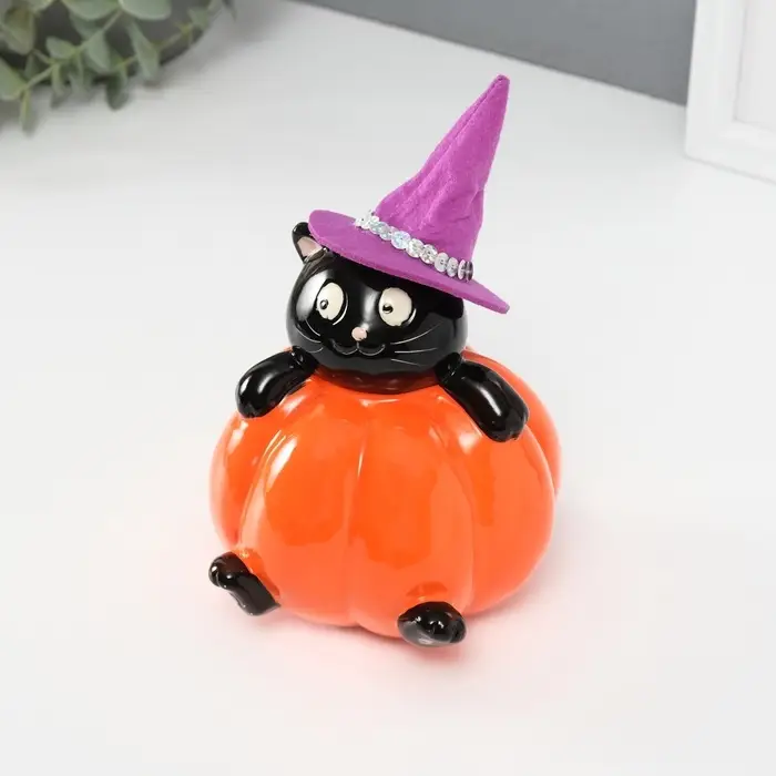 Копилка для денег &laquo;Котик в тыкве&raquo;, керамика, 11.7&times;12&times;13.4 см