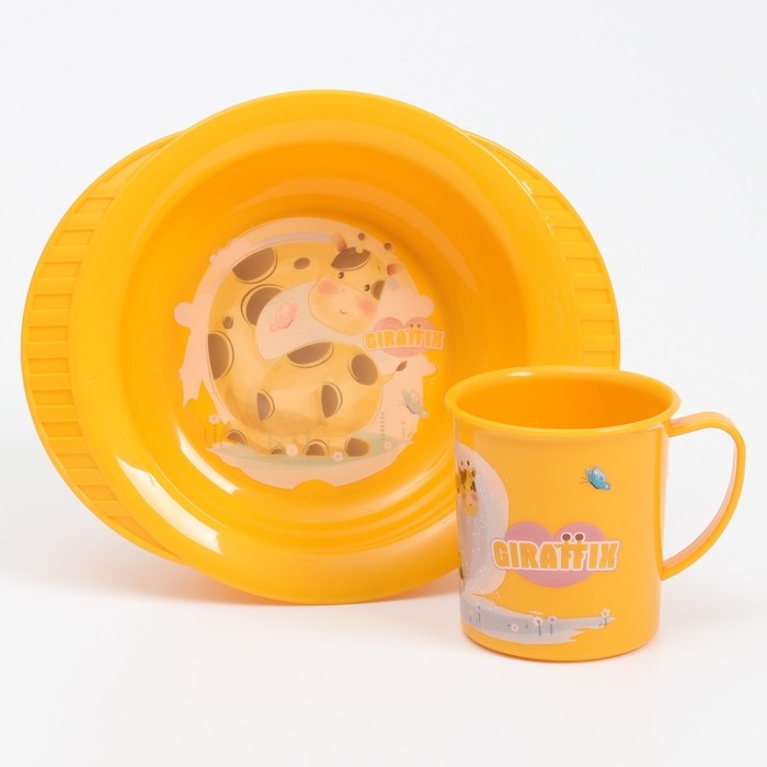 Детская посуда в наборе: кружка 200 мл., миска на присоске Детская посуда в наборе: кружка 200 мл., миска на присоске
