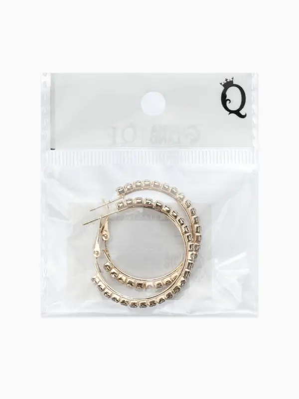 Серьги-кольца со стразами d=3.5 см, белые в золоте